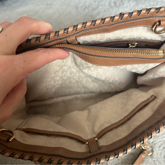 MICHAEL KORS SMALL BROWN WOVEN BEACH SUMMER SPRING TOTE BAG SHOULDER PURSE - Picture 6 of 11